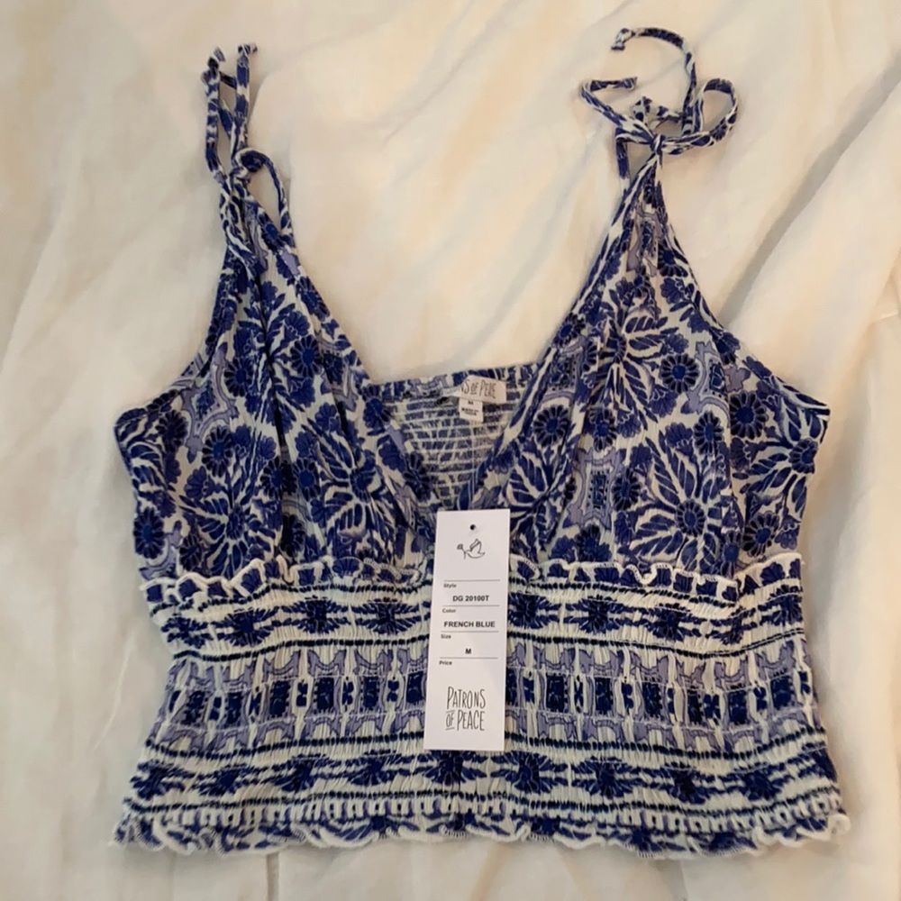 NEVER WORN deep v neck top with tie straps